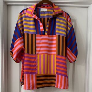 Adrienne Pink Orange Graphic Polo Blouse